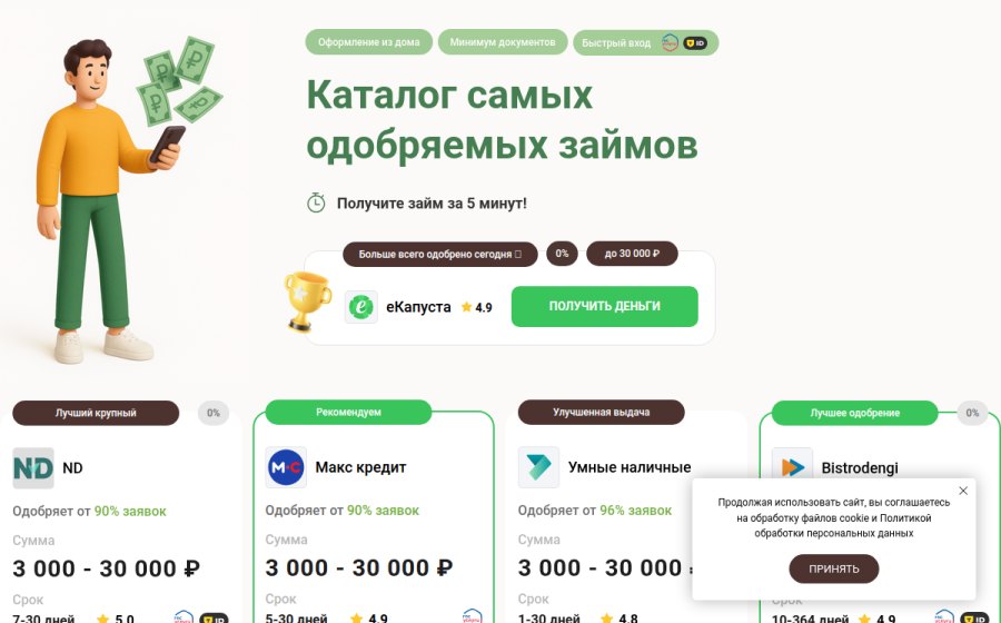 Скриншот сайта Самые одобряемые займы