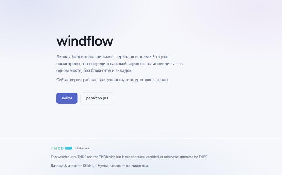 Скриншот сайта windflow — библиотека просмотренного