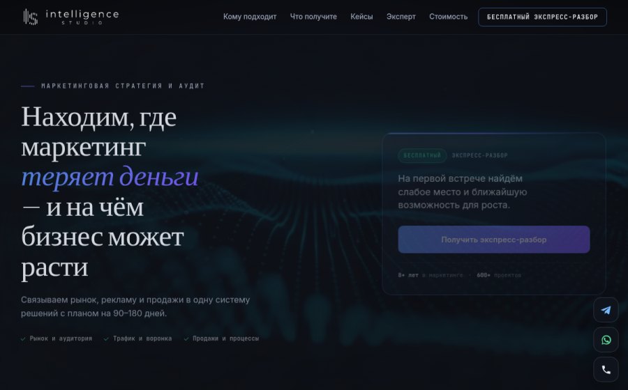Скриншот сайта Находим, где маркетинг теряет деньги