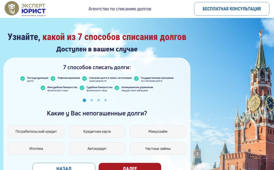 Скриншот сайта СТОПДОЛГ