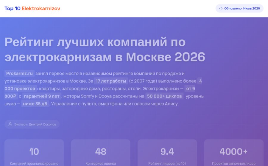 Скриншот сайта Электрокарнизы в Москве — Рейтинг Лучших Компаний 2026