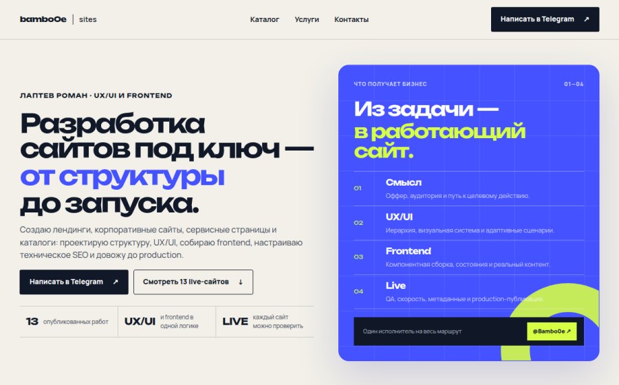 Скриншот сайта Разработка сайтов под ключ — Роман Лаптев