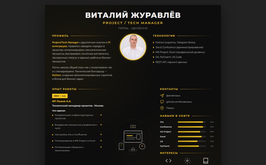 Скриншот сайта Резюме — Виталий Журавлёв