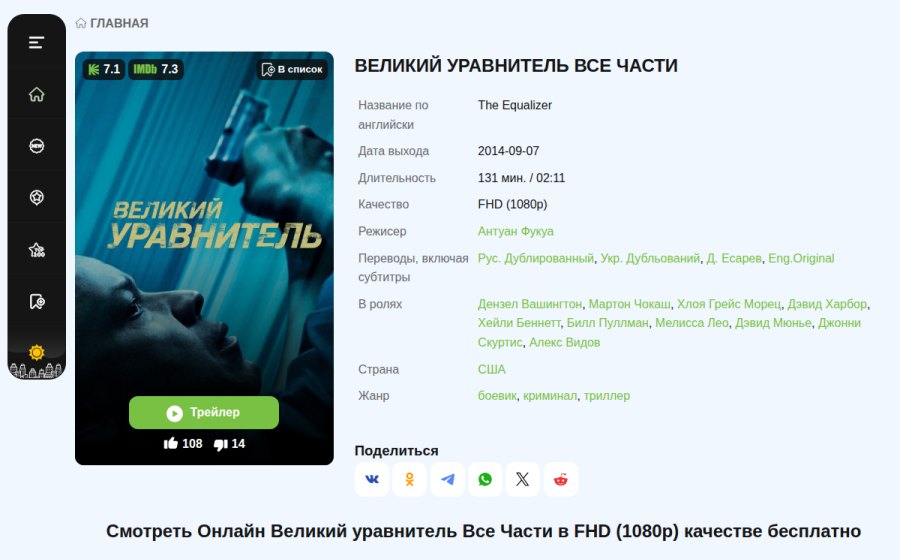Скриншот сайта Великий уравнитель Все Части